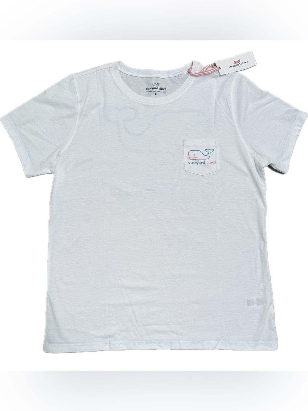 Vineyard Vines White Pocket Tee with Small Whale Graphic